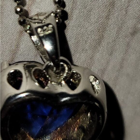 Blue Obsidian & Cubic Zirconia Platinum over 925 Silver Heart Pendant Necklace - Picture 9 of 13